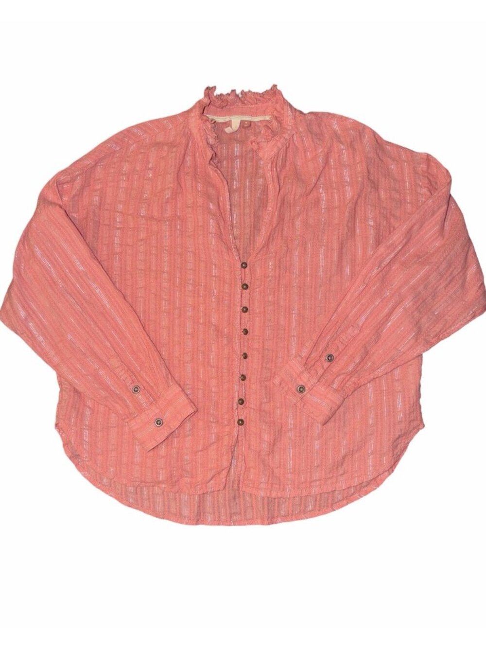 Pilcro Anthropologie Tavi Salmon Pink Metallic Thread Oversized Blouse SZ XS - Picture 2 of 8